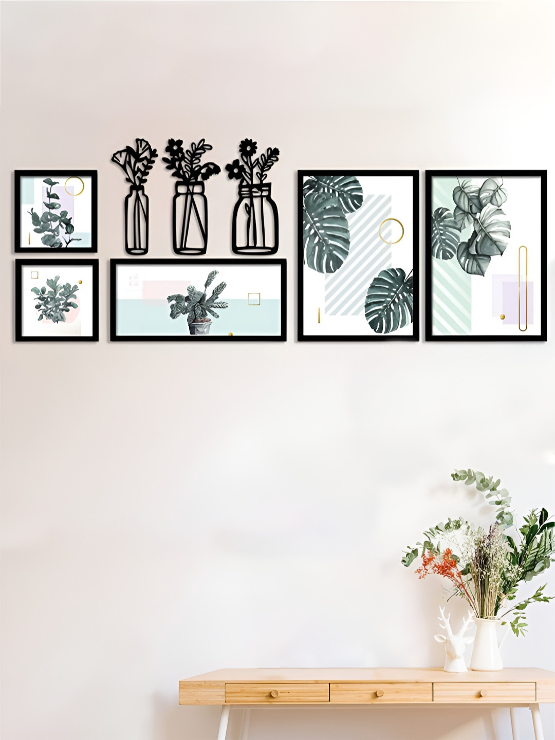 Art Street Floral Theme Synthetic Wood 5 Piece Wall Square Paintings Wall Art