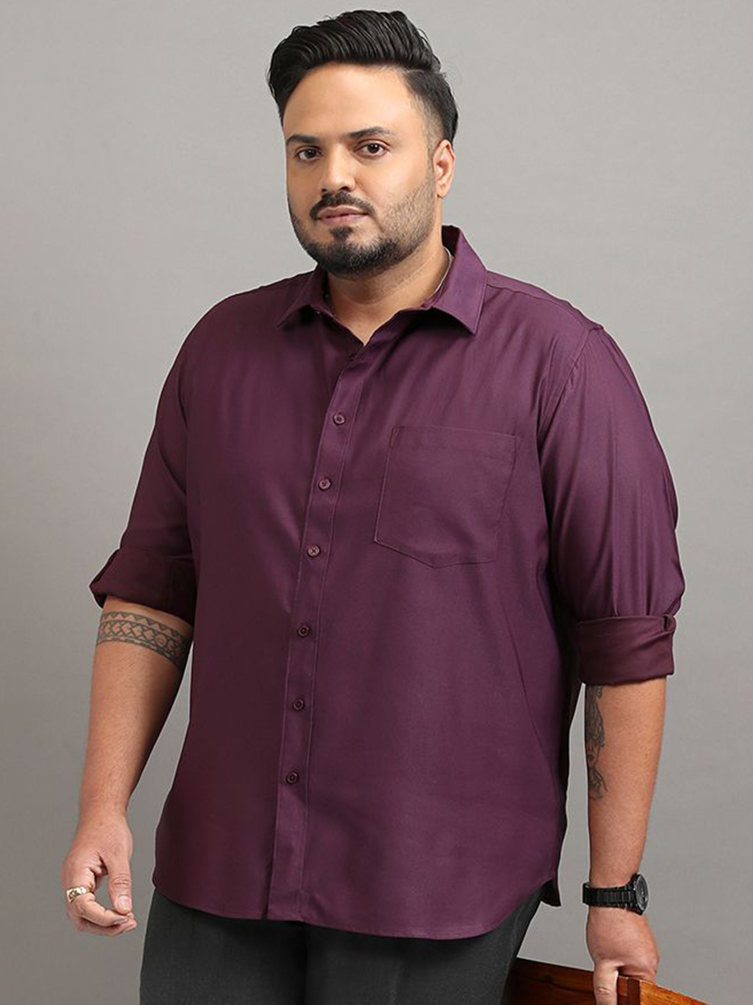Highlander Men Wine Plus Size Regular Fit Satin Shirt