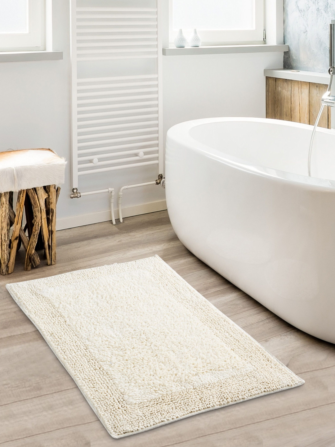 SASHAA WORLD Off White Pure Cotton Rectangular Reversible Bathmat