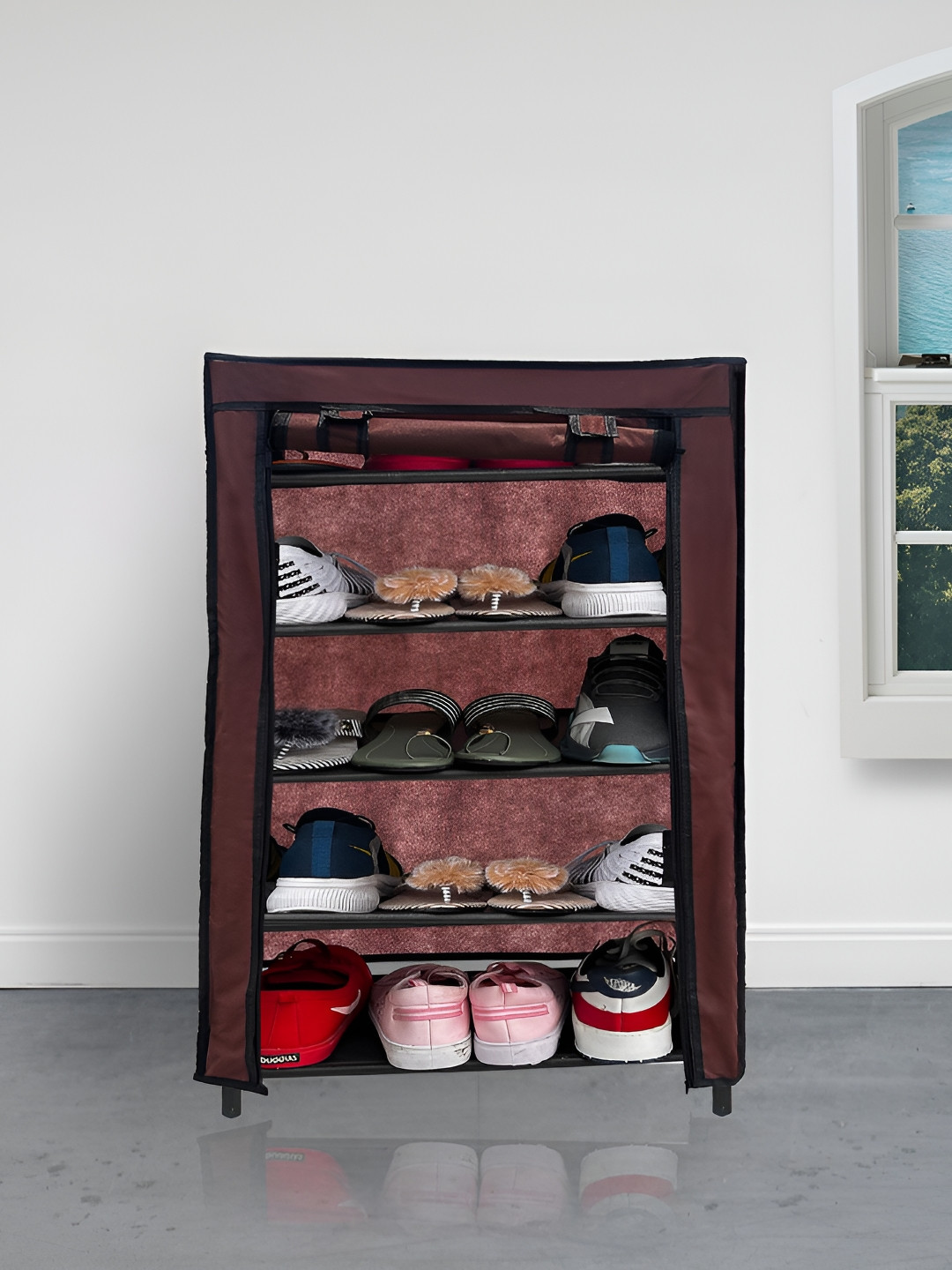 Urban Choice Brown 5-Layer Metal Shoe Rack