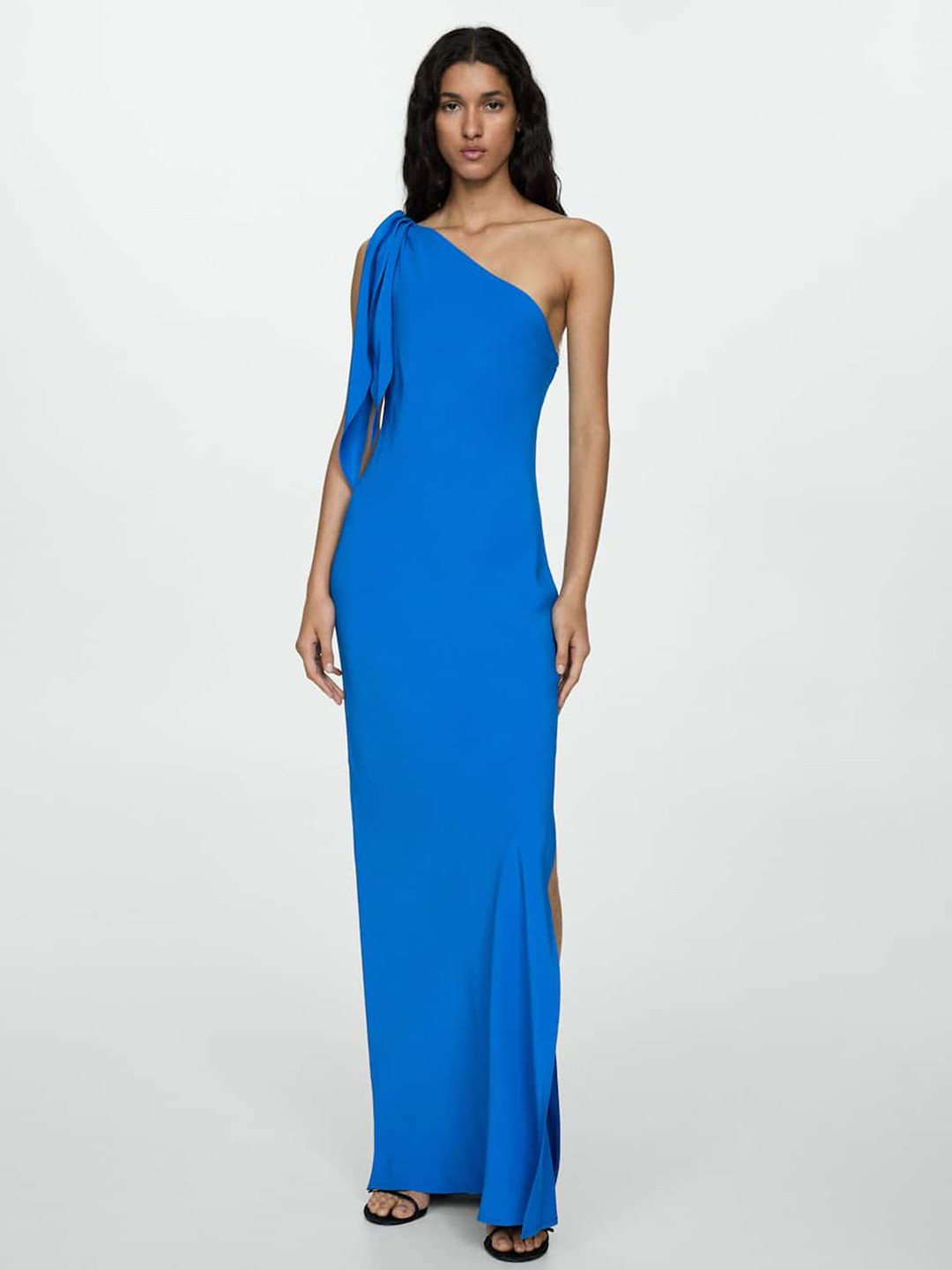 MANGO Tie-Up One Shoulder Slit Maxi Dress