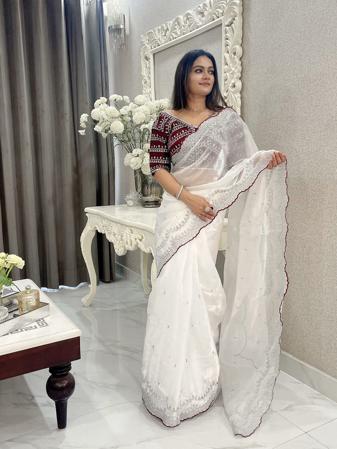 LeeliPeeri Designer Embellished Sequinned Heavy Work Saree