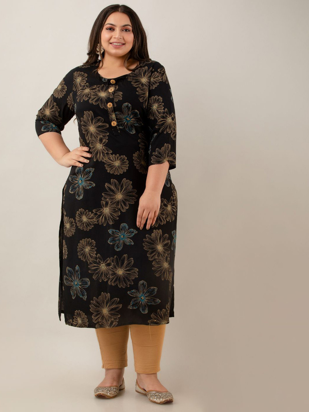 F. P. Collections Women Plus size Floral Printed Round Neck Kurta