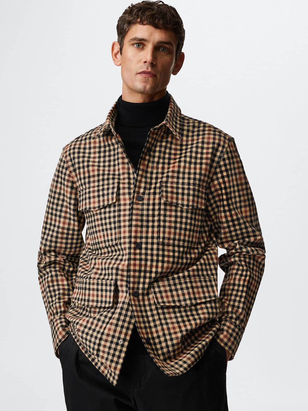 MANGO MAN Micro Checked Pure Cotton Casual Shirt