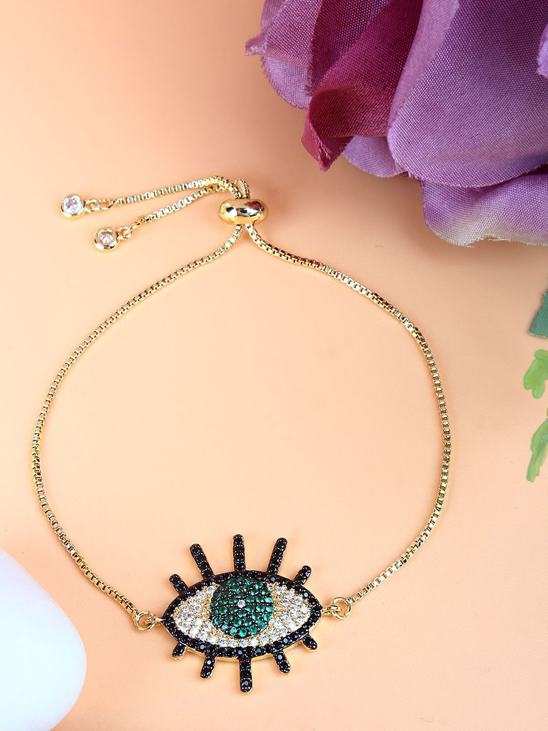 KPOP Stones Studded Gold-Plated Charm Bracelet