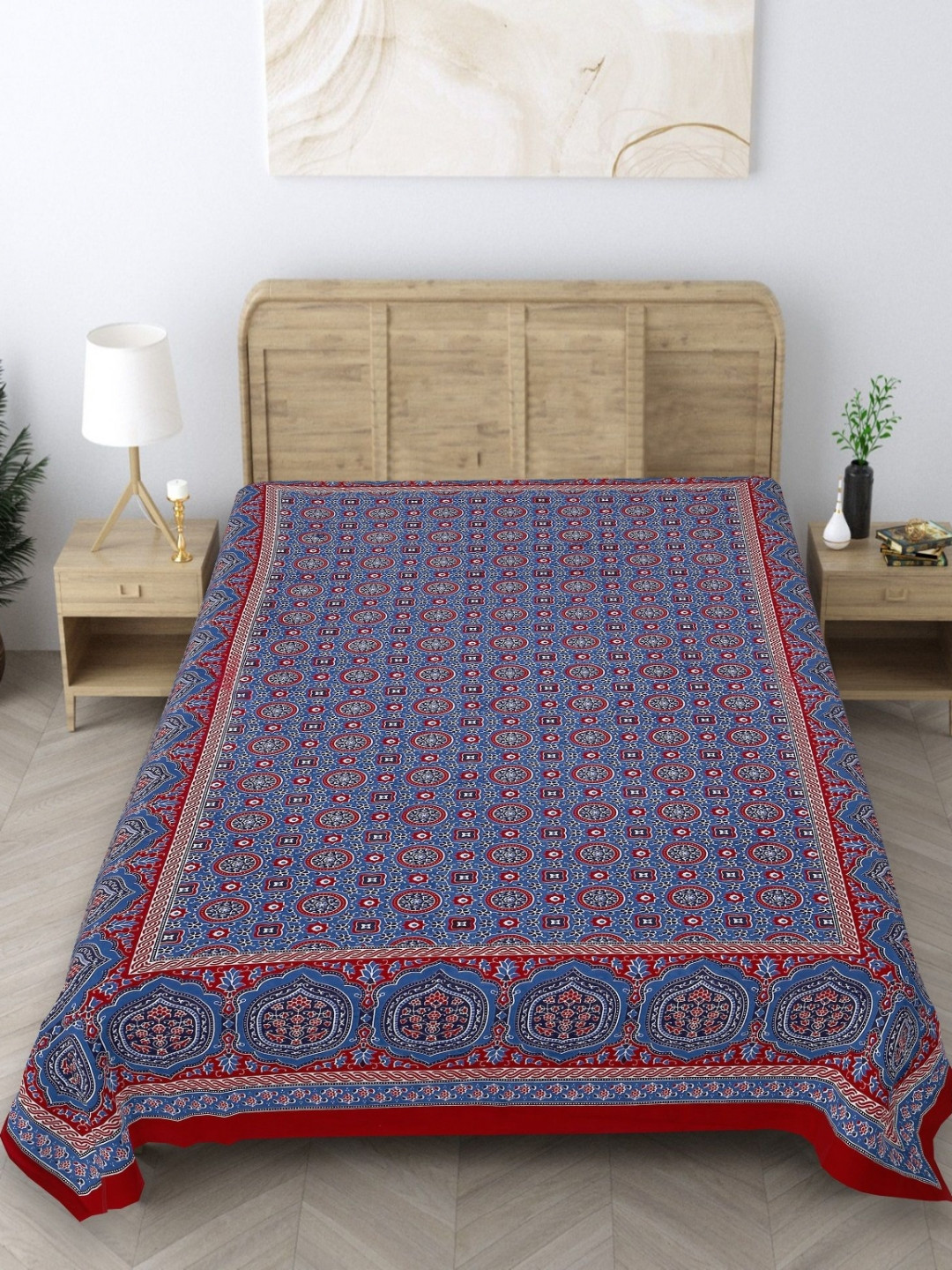 Texstylers Maroon Ethnic Motifs Cotton Breathable 140 TC Single Bedsheet -152 x 228 cm