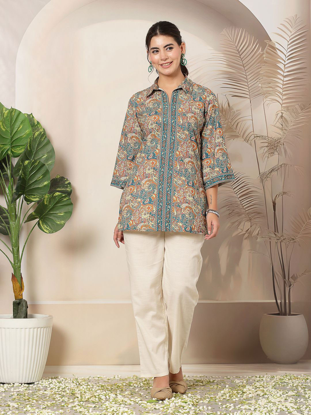 Nayam By Lakshita Women Paisley Printed Flared Sleeves Collar Kurti