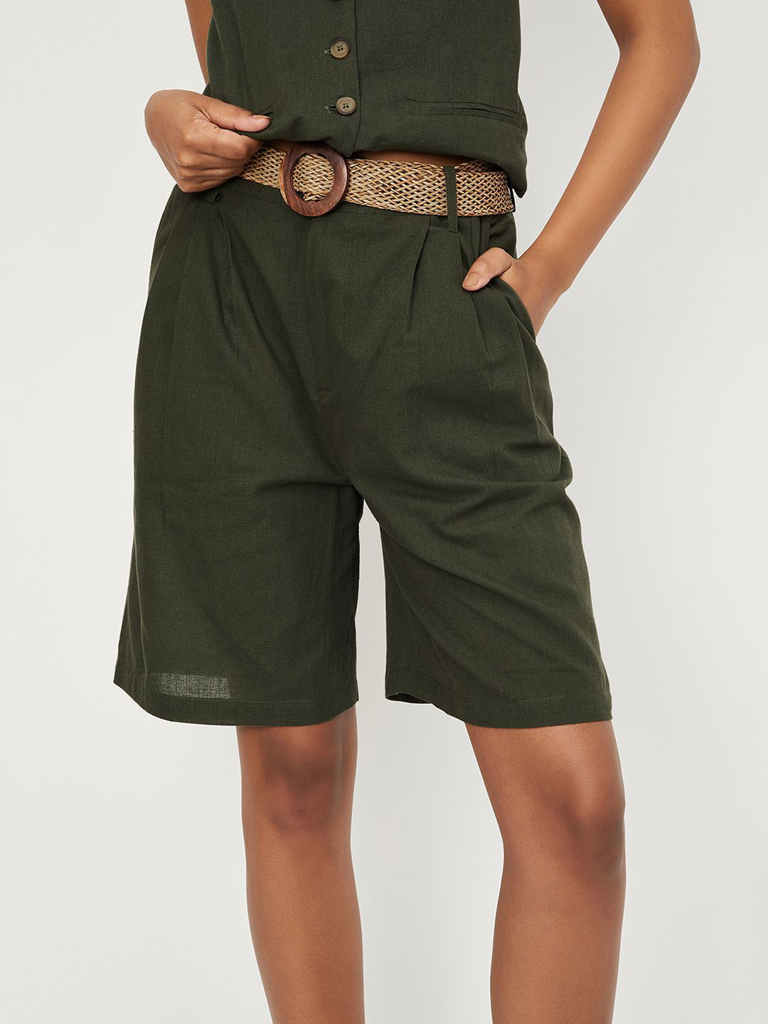Max x Kalki  Women Solid Belted Shorts