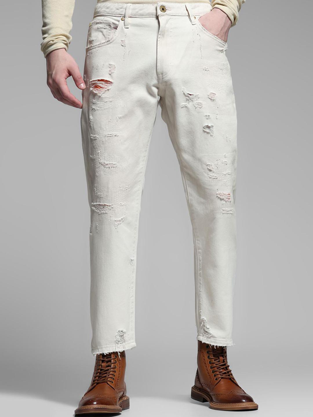 Jack & Jones Men Frank High-Rise Highly Distressed Ripped Dad Fit Jeans