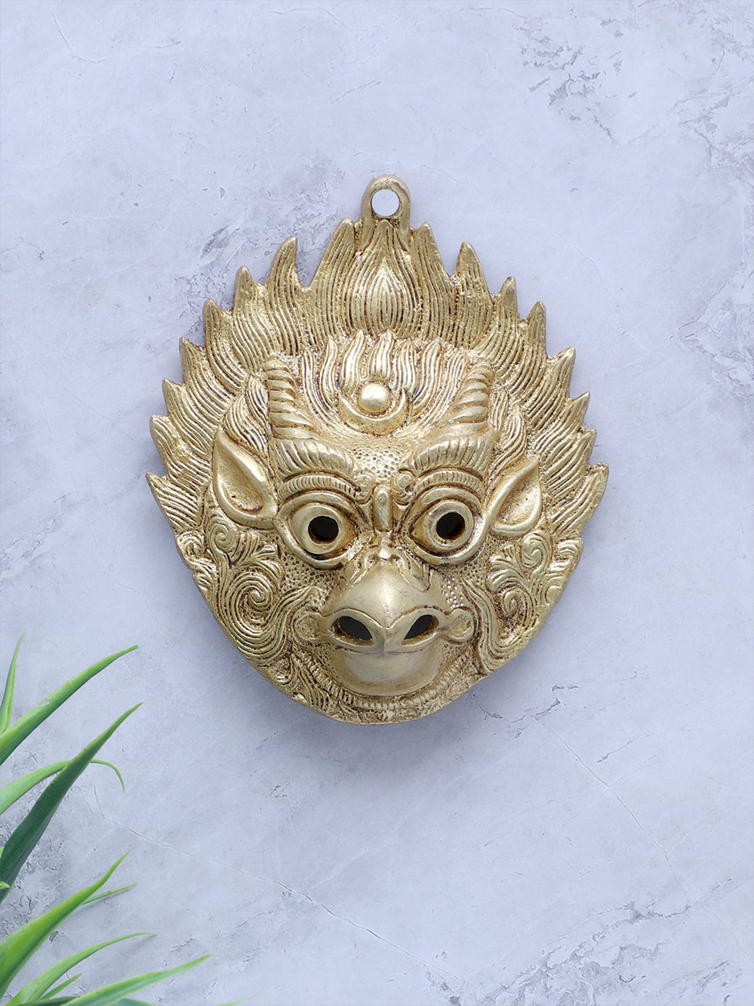 Two Moustaches Two Moustaches Garuda Face Brass Glossy Hanging Hall Wall Masks-5.4In
