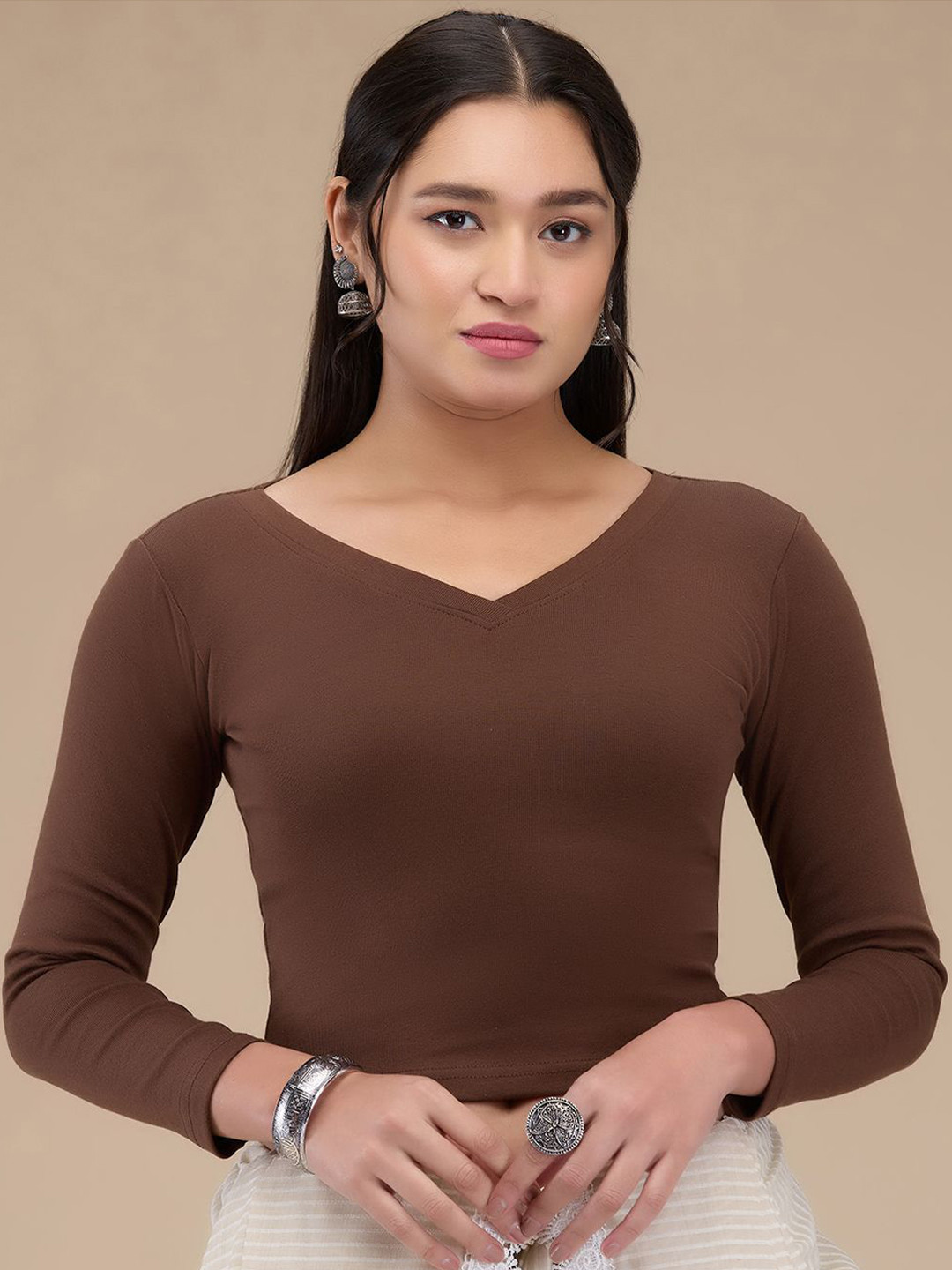 Mmore V- Neck Elasticated Saree Blouse