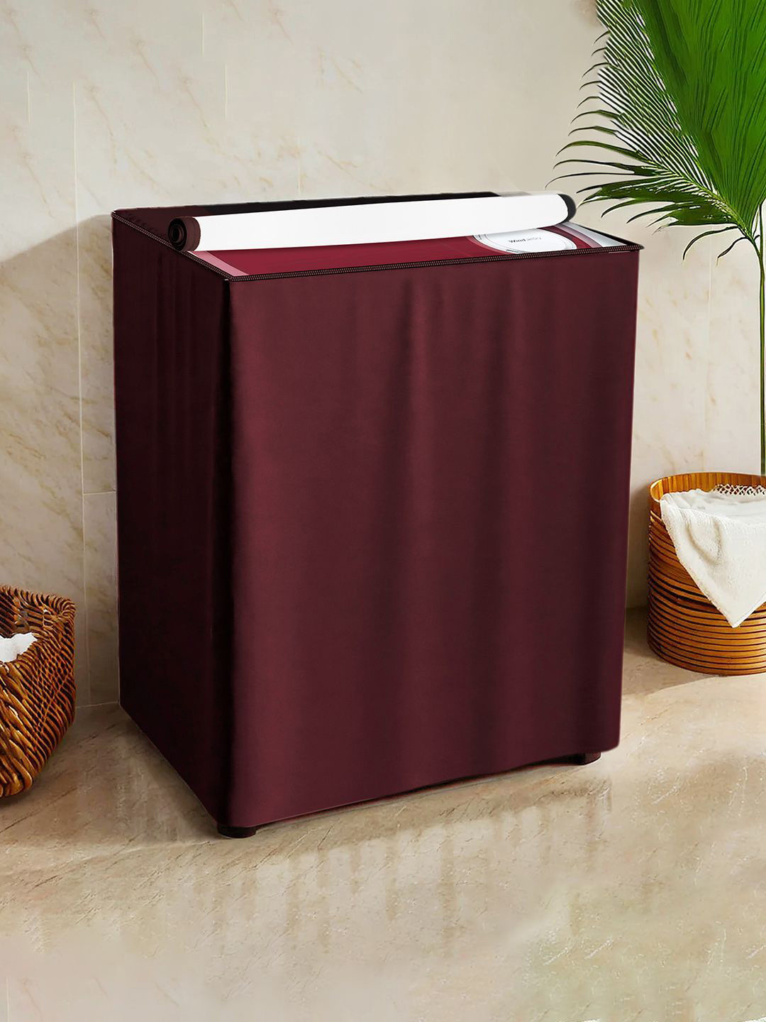 Kuber Industries Maroon Semi-Automatic Foldable Washing Machine Cover