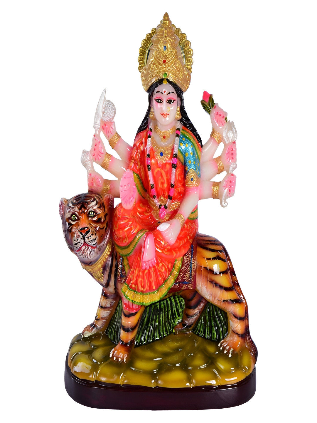 Gifts N Greetings Sherawali Maa Red Polyresin Matte Prayer Room Medium Showpiece - 10.6 Inches