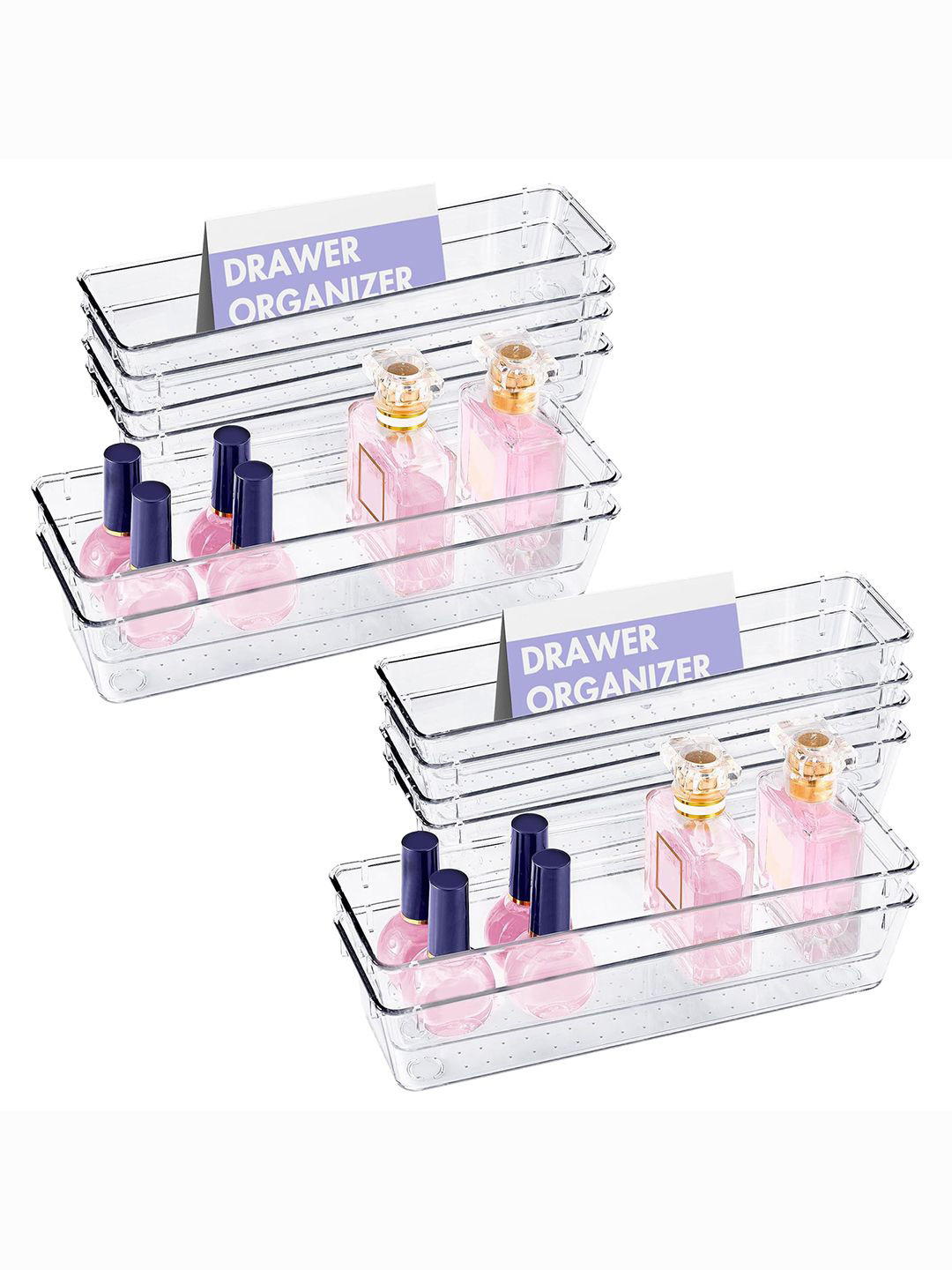 Kuber Industries Transparent 12 Pieces Makeup Storage Drawer Organisers