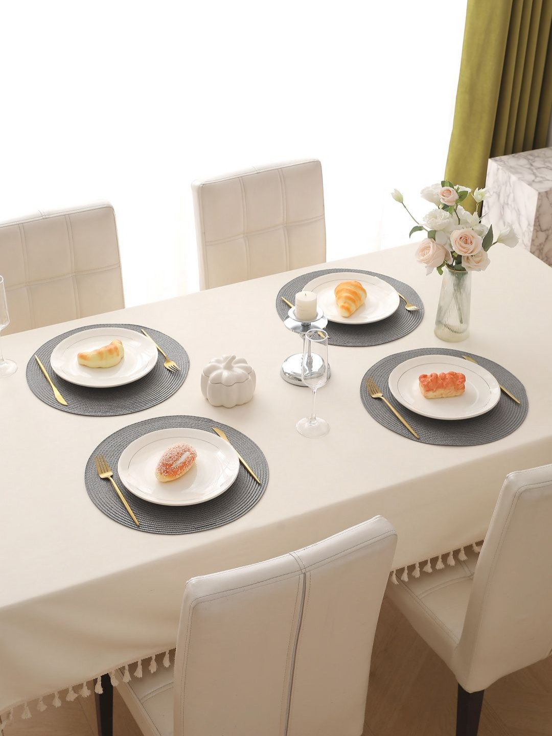 HOKIPO 4Pcs Grey Round Table Placemats
