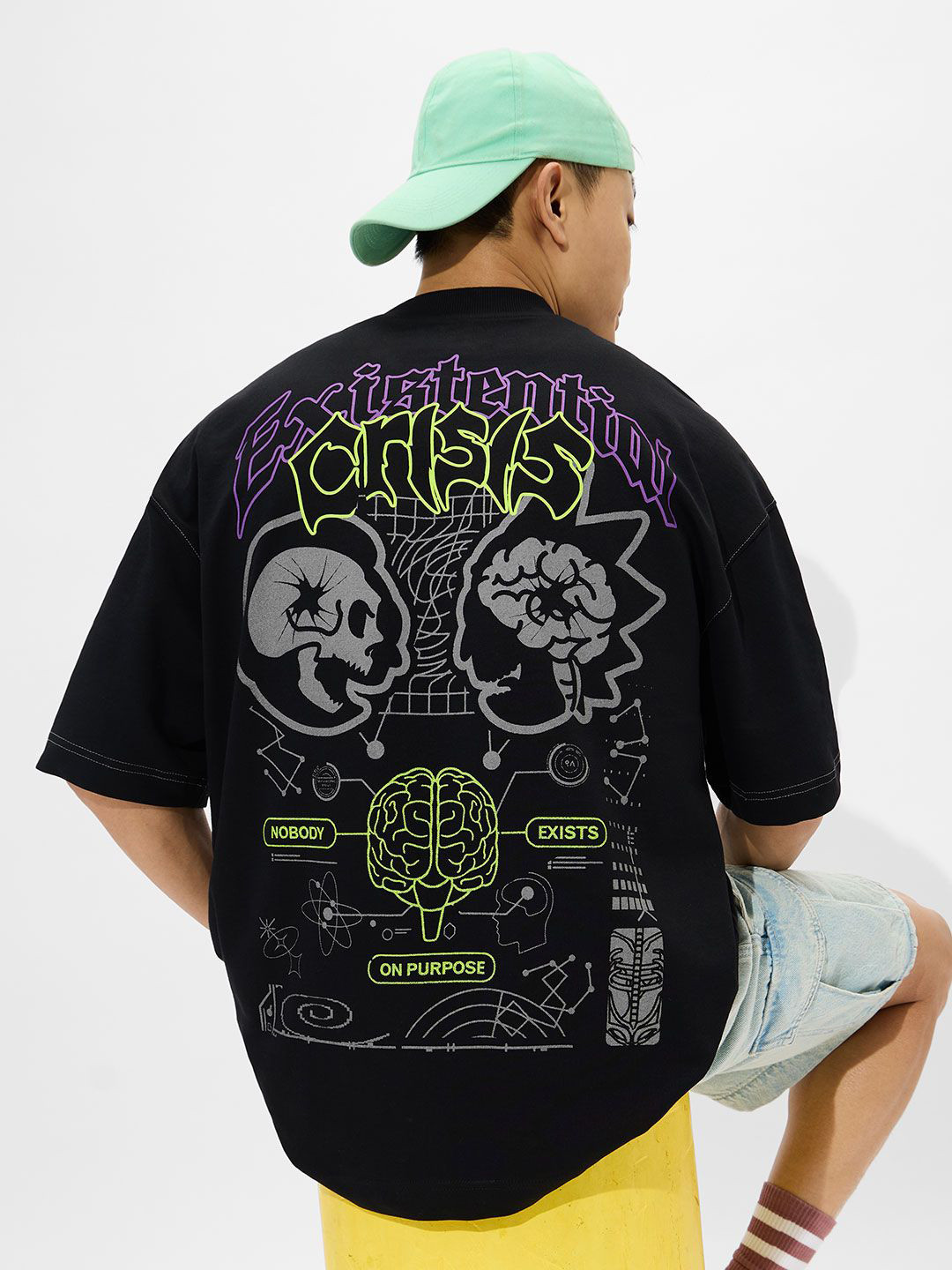 The Souled Store Official Men Rick & Morty Black Oversized Fit T-Shirt