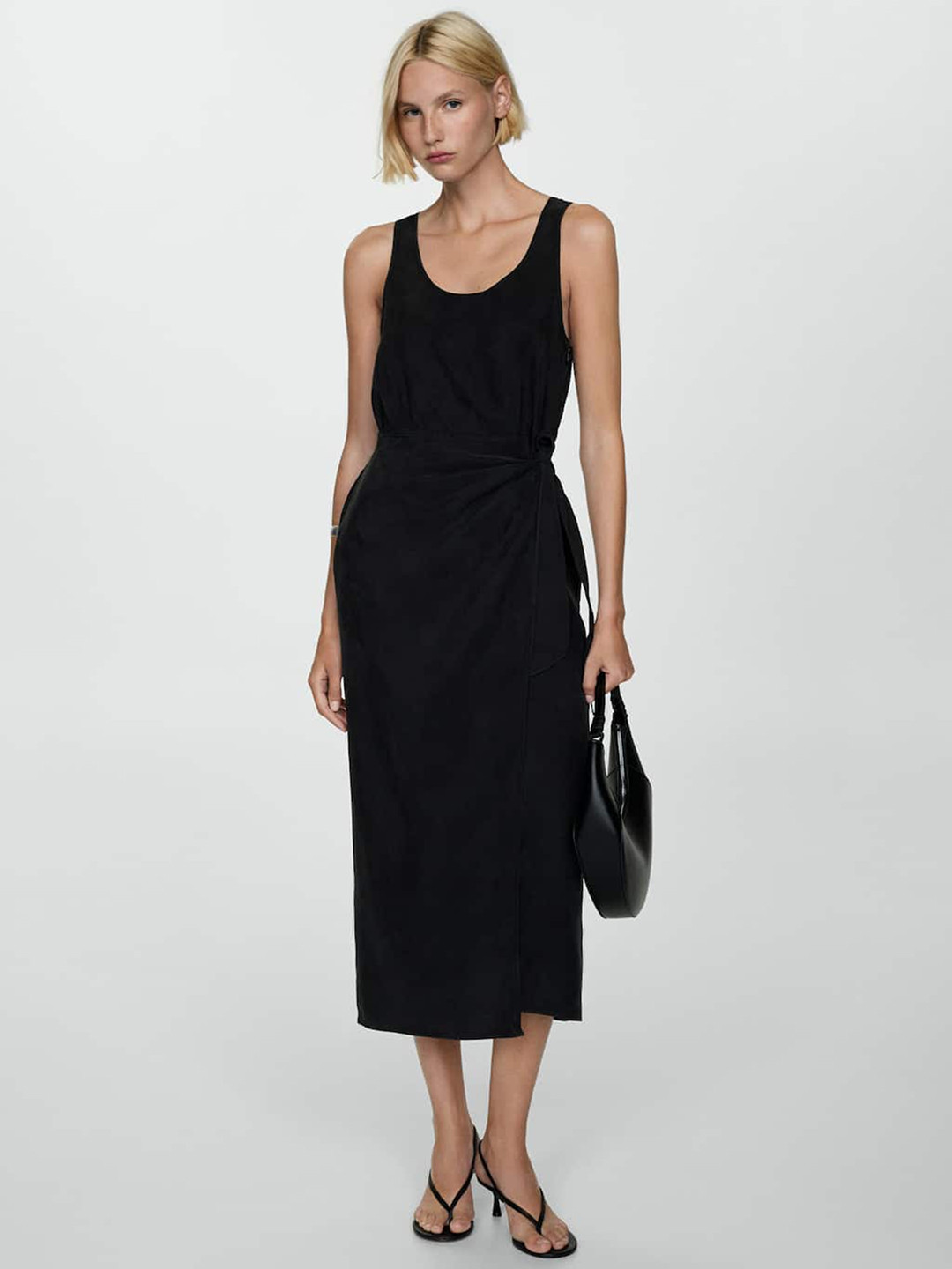 MANGO Smocked Detail Sheath Midi Dress