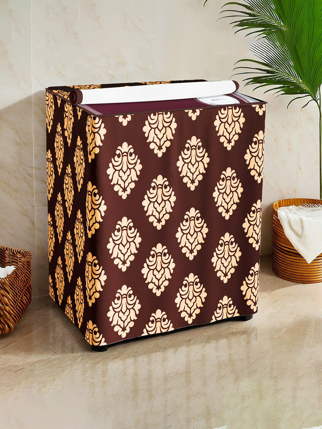 Kuber Industries Maroon & Beige Printed Semi-Automatic Washing Machine Covers