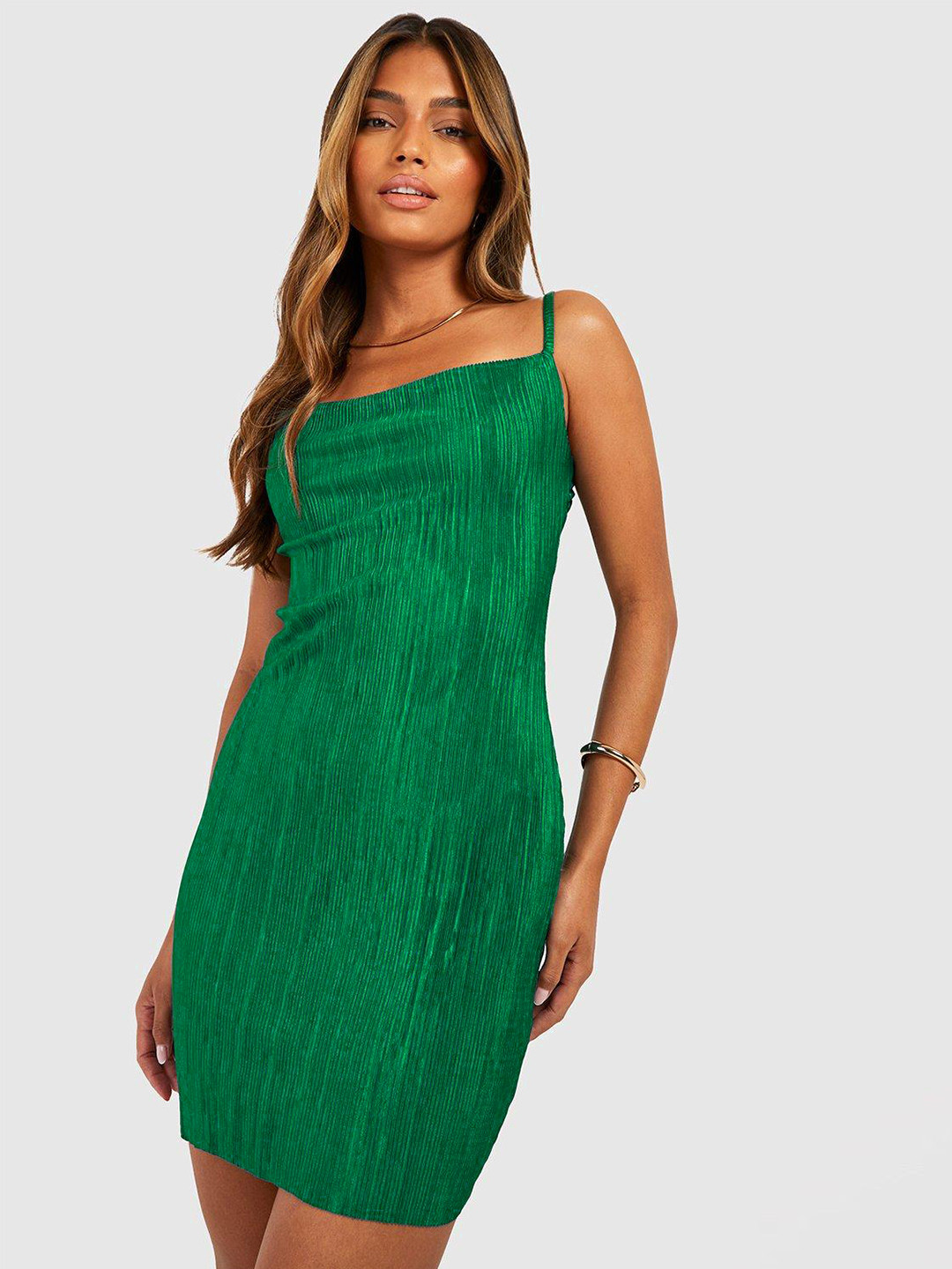 Boohoo Pleated Bodycon Mini Dress