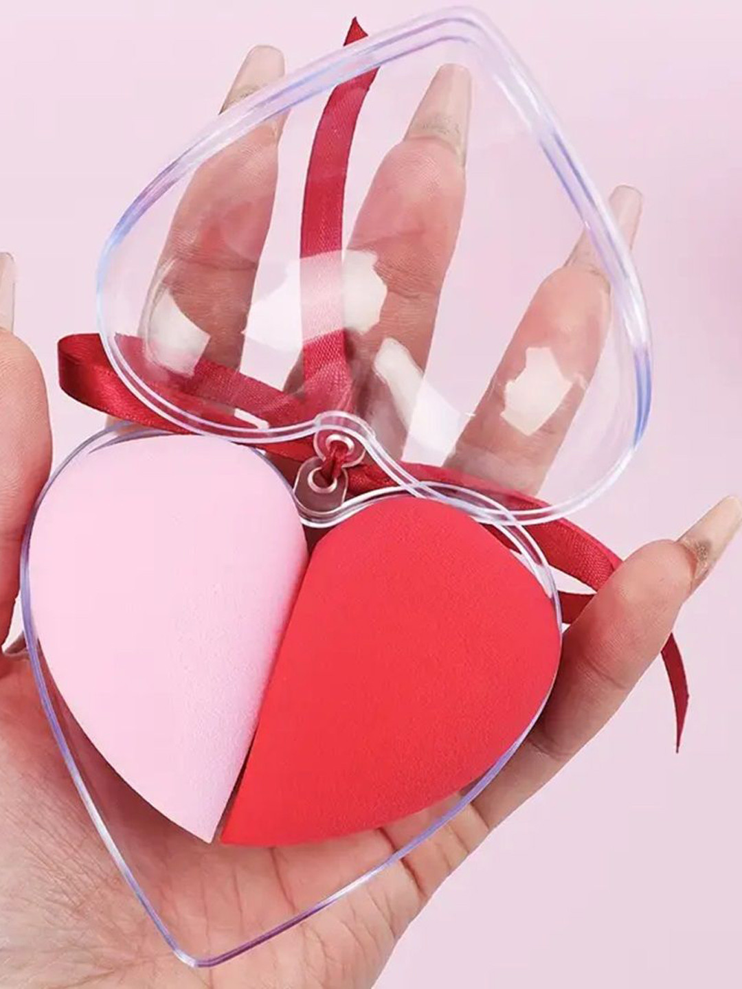 Facejewel Heart-Shaped Makeup Sponge With Set Of 2 Triangle Puff & Set Of 2 Finger Puff