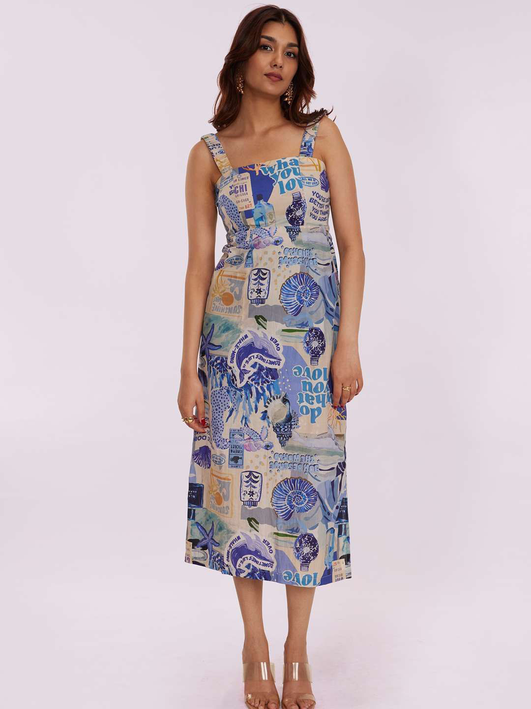 POPPI Women Graphic Printed A-Line Midi Dress