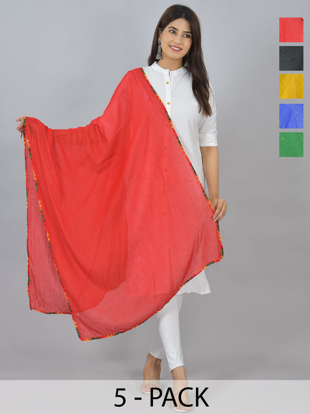 LA FEMINAE Pack Of 5 Pure Cotton Taping Border Dupatta