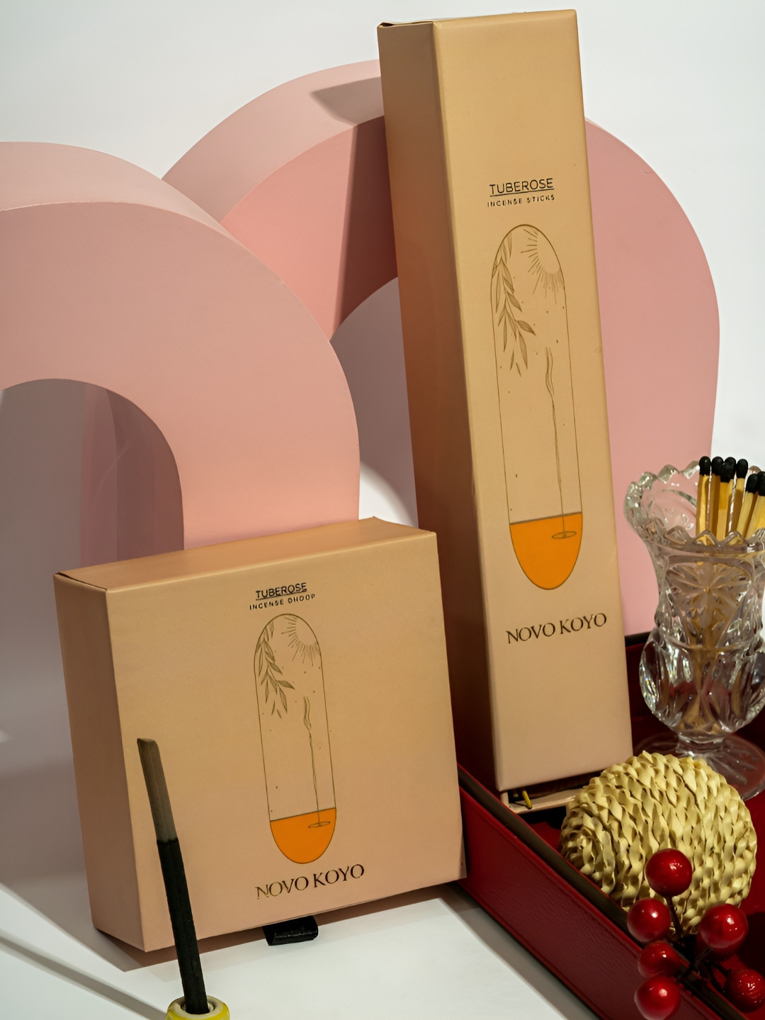 NOVO KOYO 2-Pcs Beige & Brown Tube Rose Incense Sticks