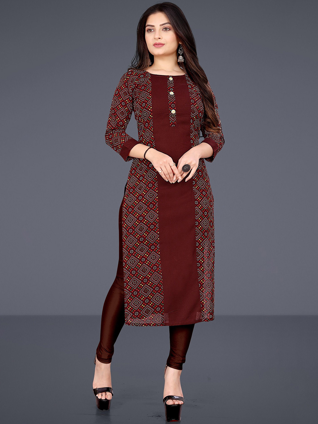 FANTASY FAB Bandhanin Printed Round Neck Straight Kurta