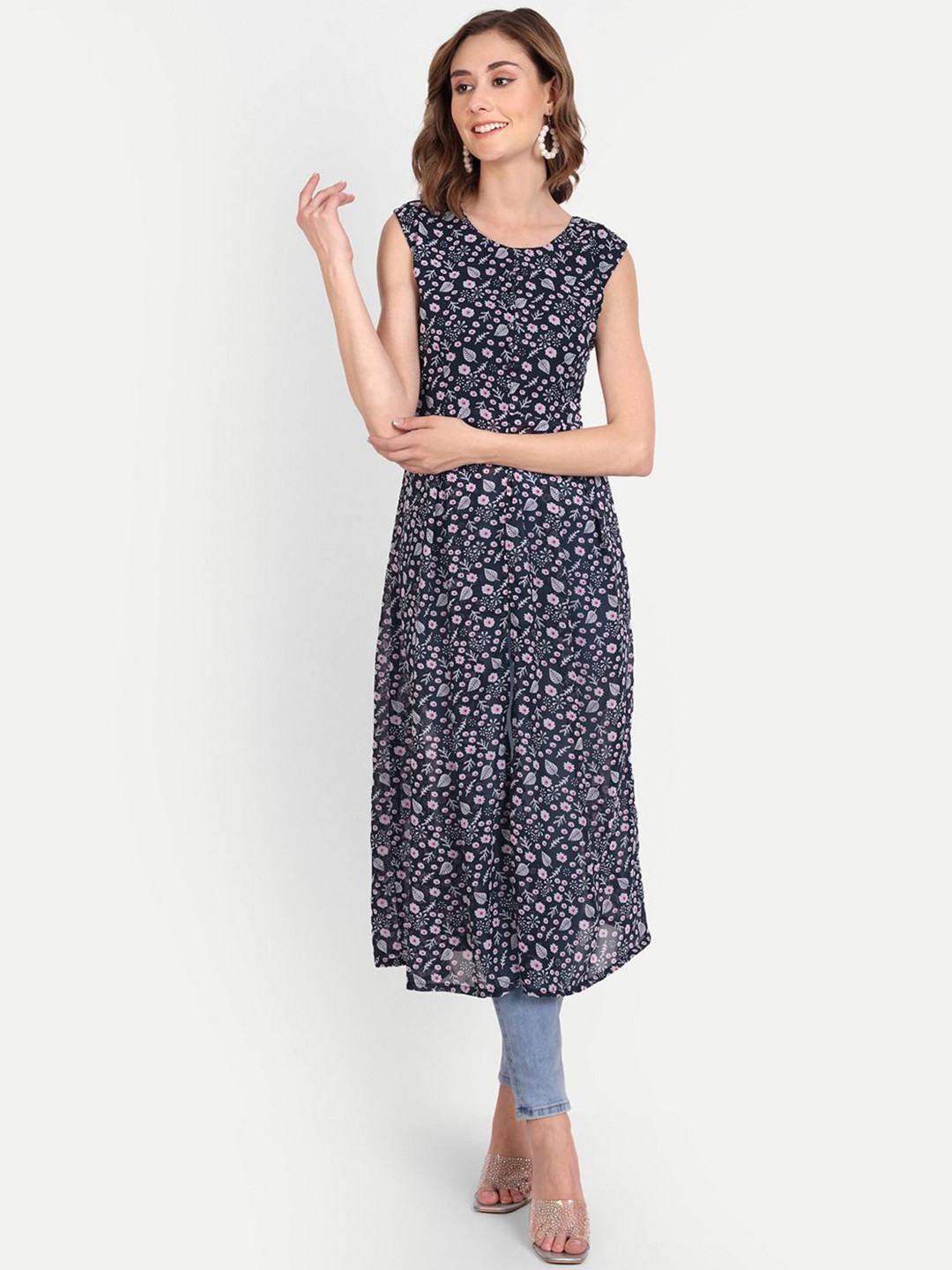 FANTASY FAB Floral Printed Round Neck A Line Kurta