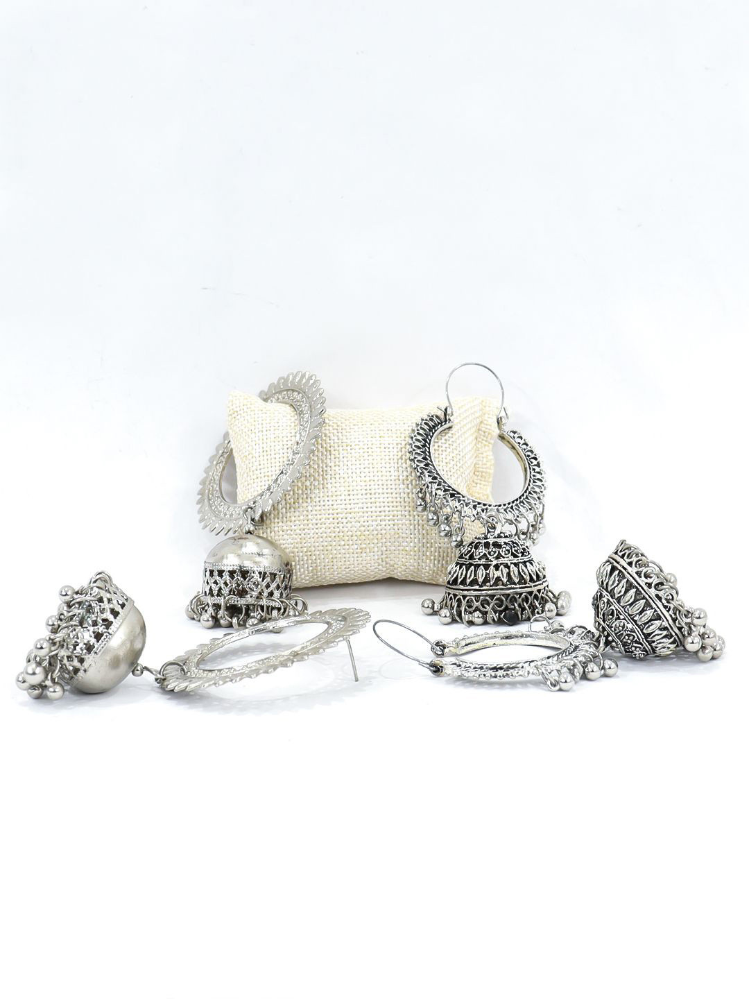 FIMBUL Set of 2 German Silver Dome Shaped Oxidised Jhumkas