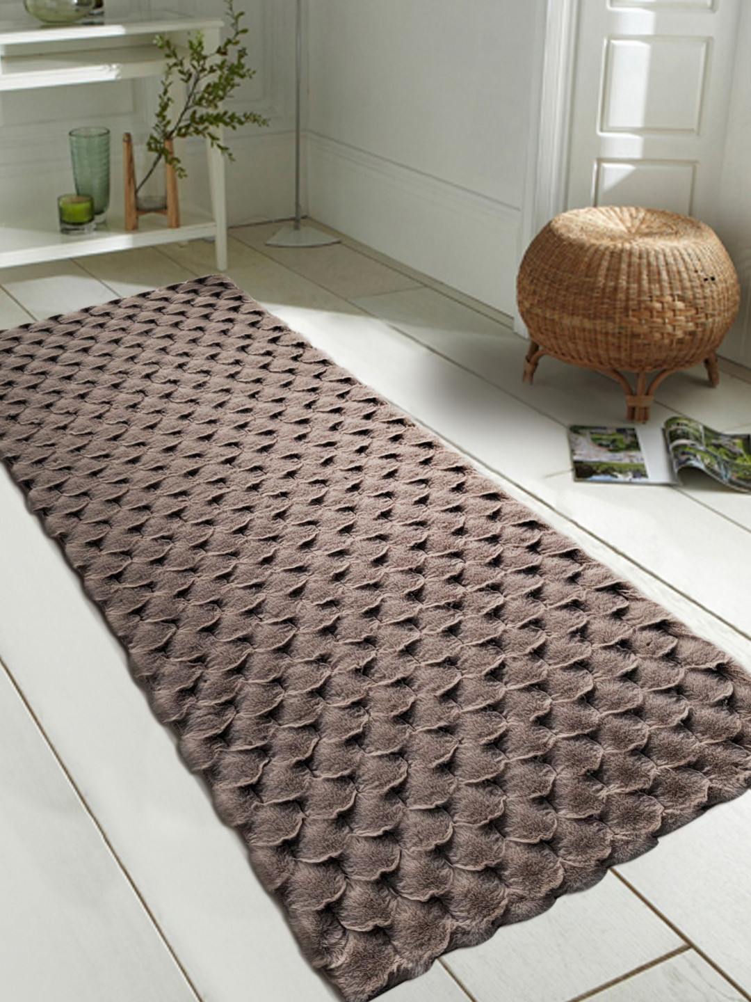 OBSESSIONS Brown & Black Geometric Textured Water Repellent Bedside Runner