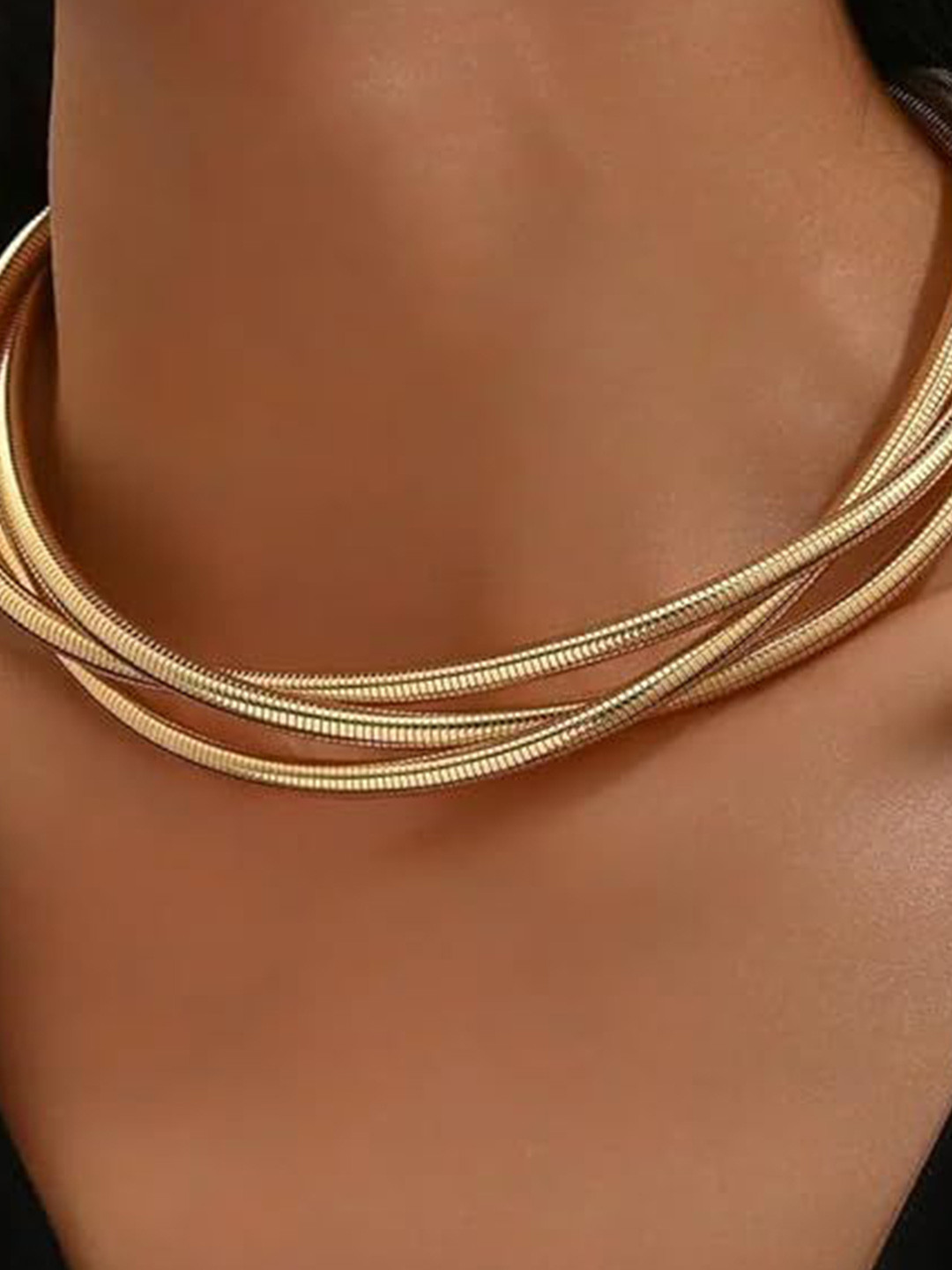 MEENAZ Gold-Plated Stainless Steel Anti Tarnish Choker Necklace