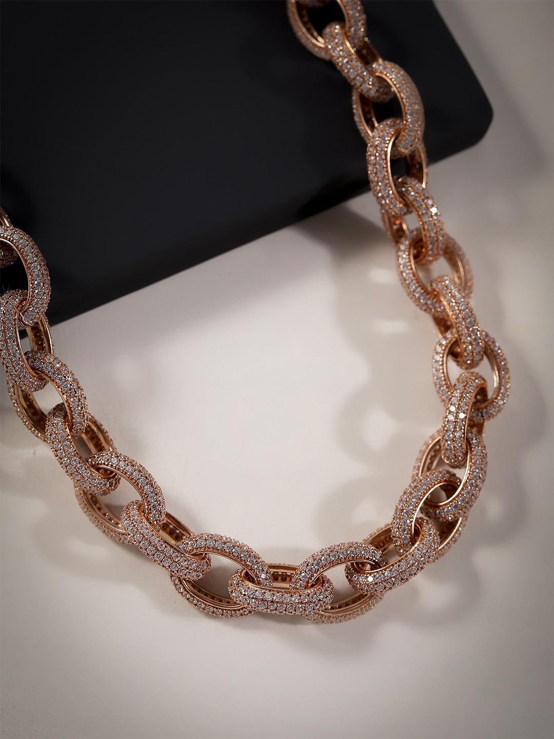 DIAVO Sterling Silver Rose Gold-Plated Cubic Zirconia Eclat de Rolo Necklace