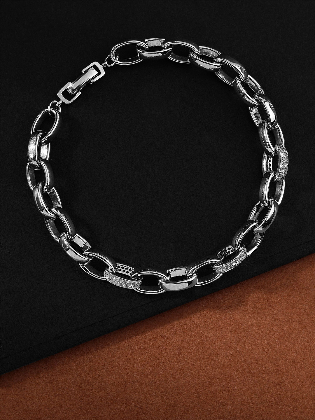 DIAVO Men 925 Sterling Silver Rhodium-Plated Radiant Rolo Link Bracelet