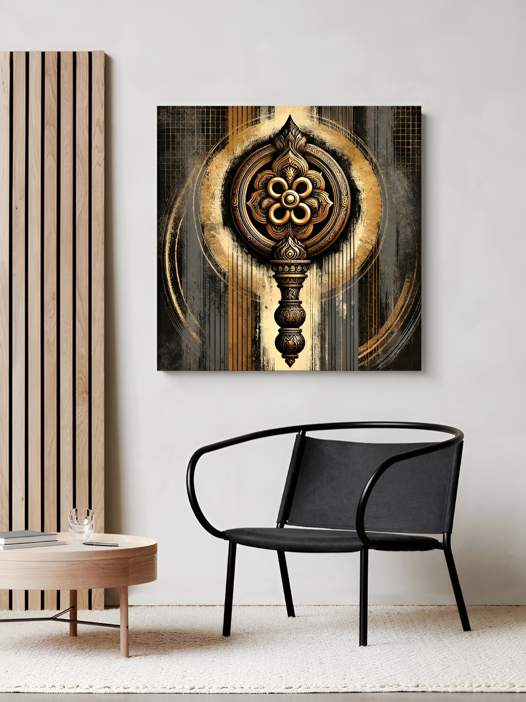 999Store Brown & Grey Gada Mandala Printed Canvas Painting Wall Art