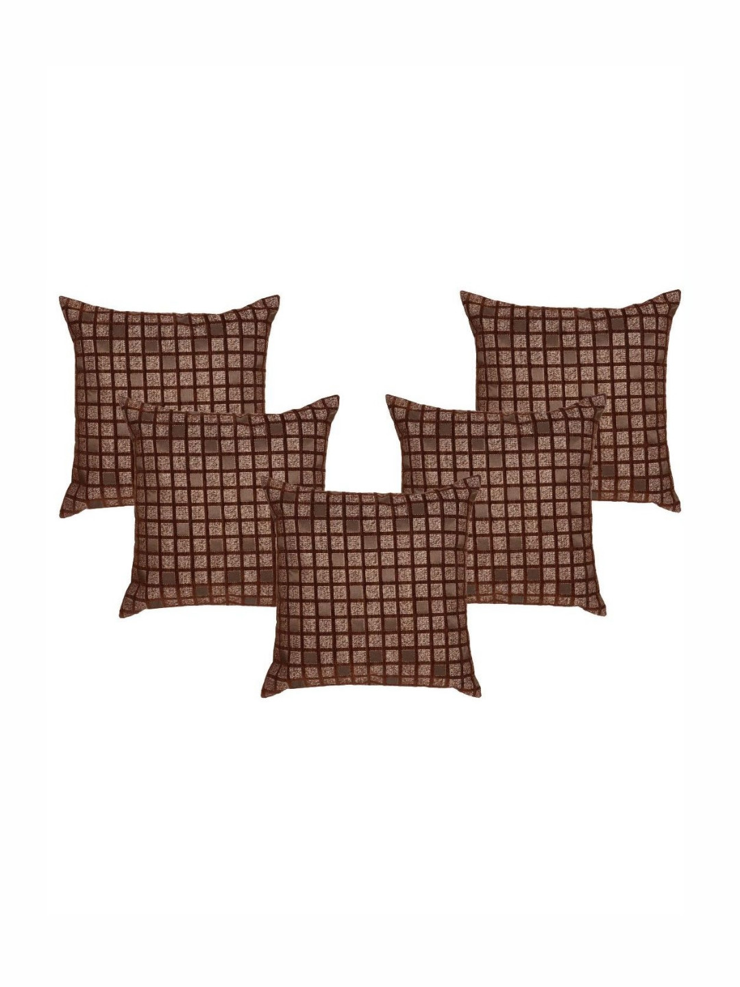 Saral Home Brown 5 Pieces Checked Square Cushion Covers