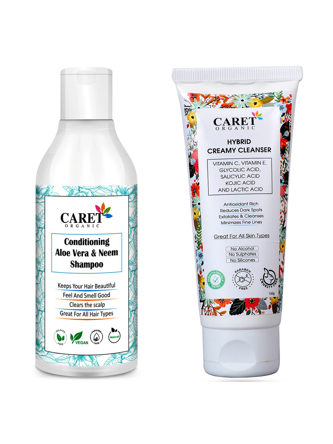 CARET ORGANIC Conditioning Aloe Vera & Neem Shampoo & Hybrid Creamy Cleanser
