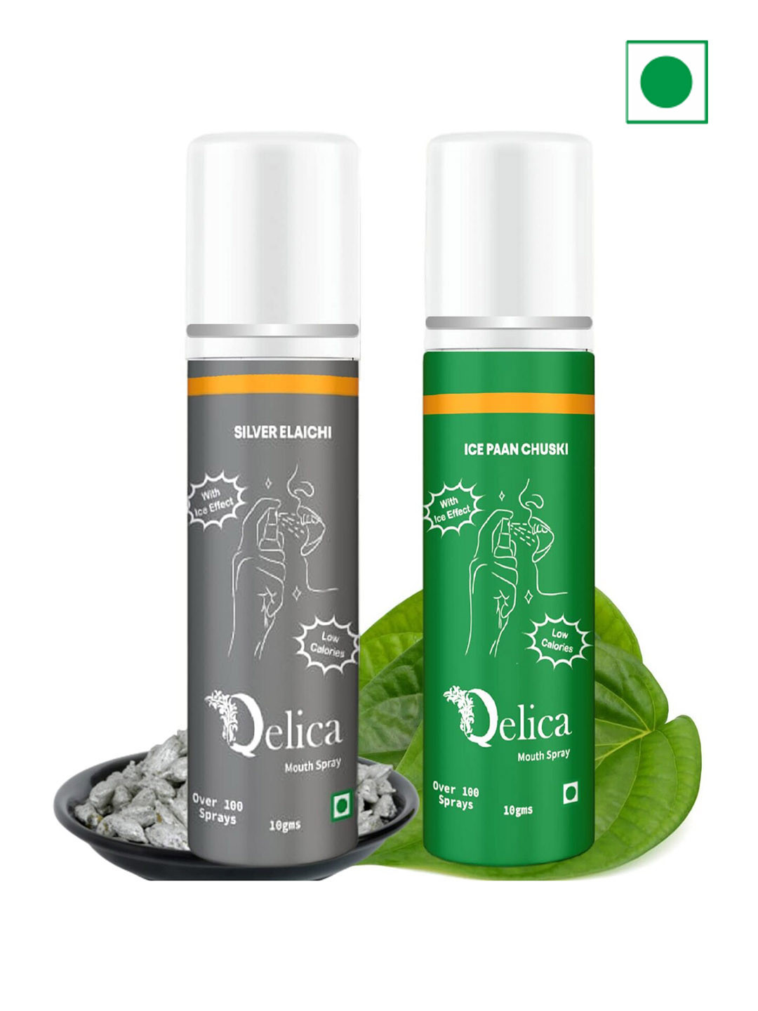 Qelica Set Of 2 Ice Paan Chuski & Silver Elaichi Fresh Breath Spray-10g Each