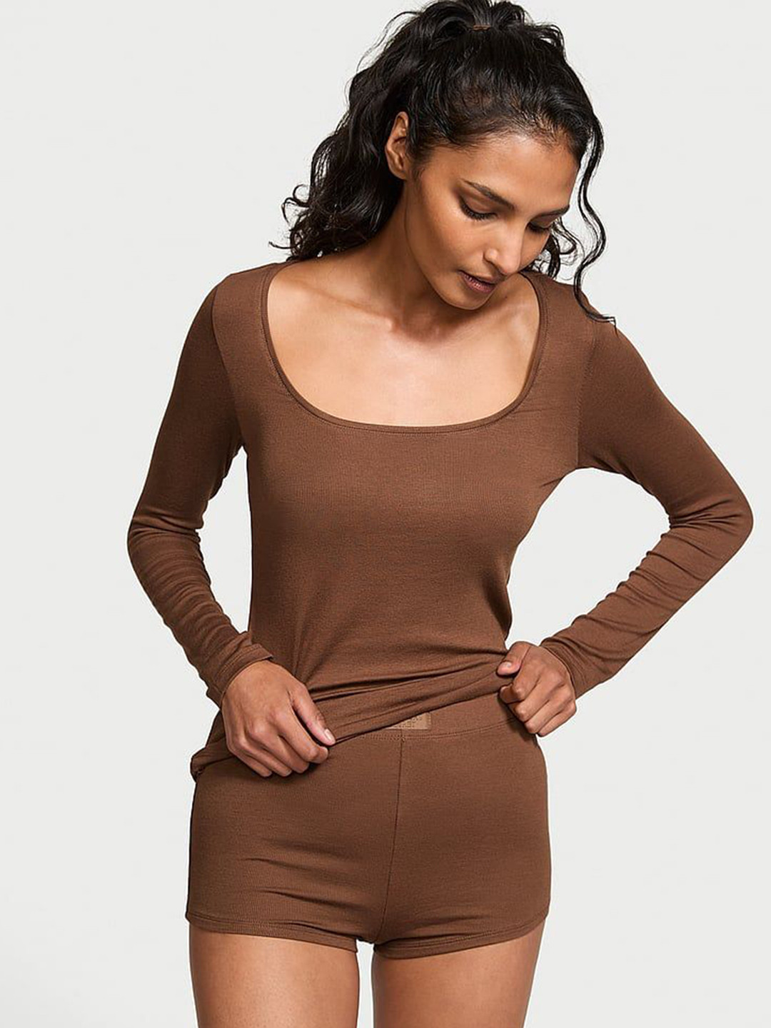Victoria's Secret Women Solid Long Sleeves Night suit