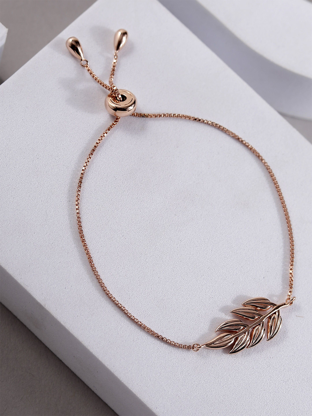 DIAVO 925 Sterling Silver Rose Gold-Plated Silvan Leaf Wraparound Bracelet