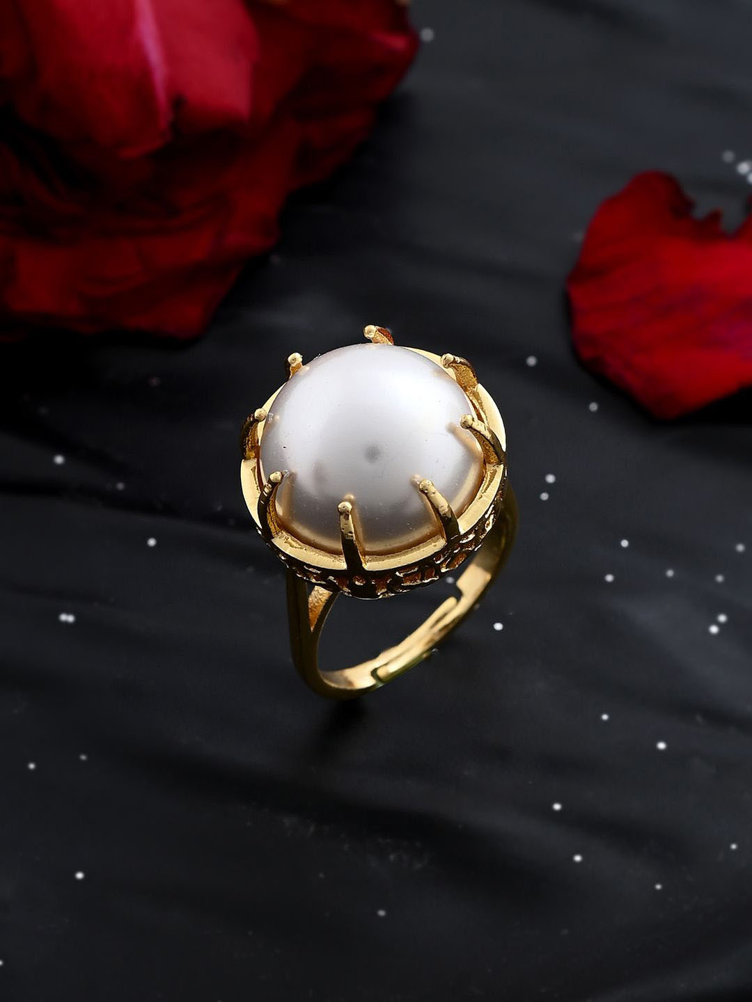 House of Pataudi Gold Plated beaded Nazakat Shahi Cocktail Ring