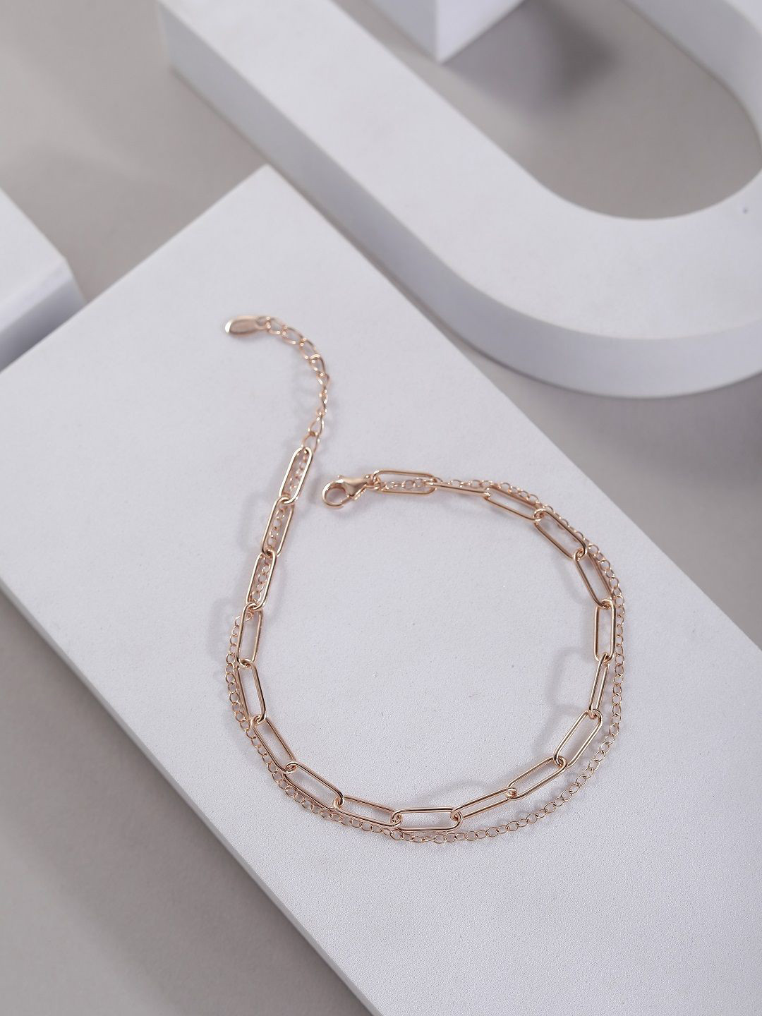 DIAVO 925 Sterling Silver Rose Gold-Plated Twisted Pinwheel Link Bracelet