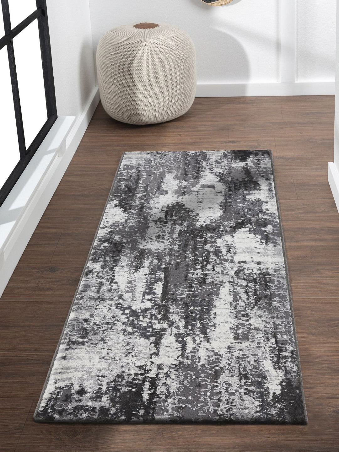 OBSESSIONS Grey & Cream-Color Abstract Rectangular Bedside Runners