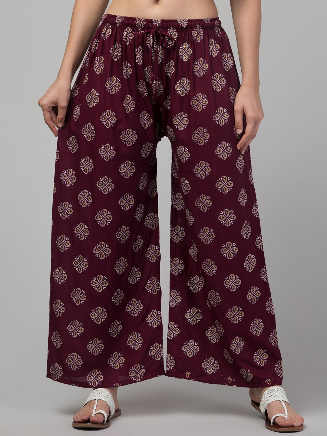 FAMBEE Women Ethnic Motifs Printed Flared Knitted Palazzos