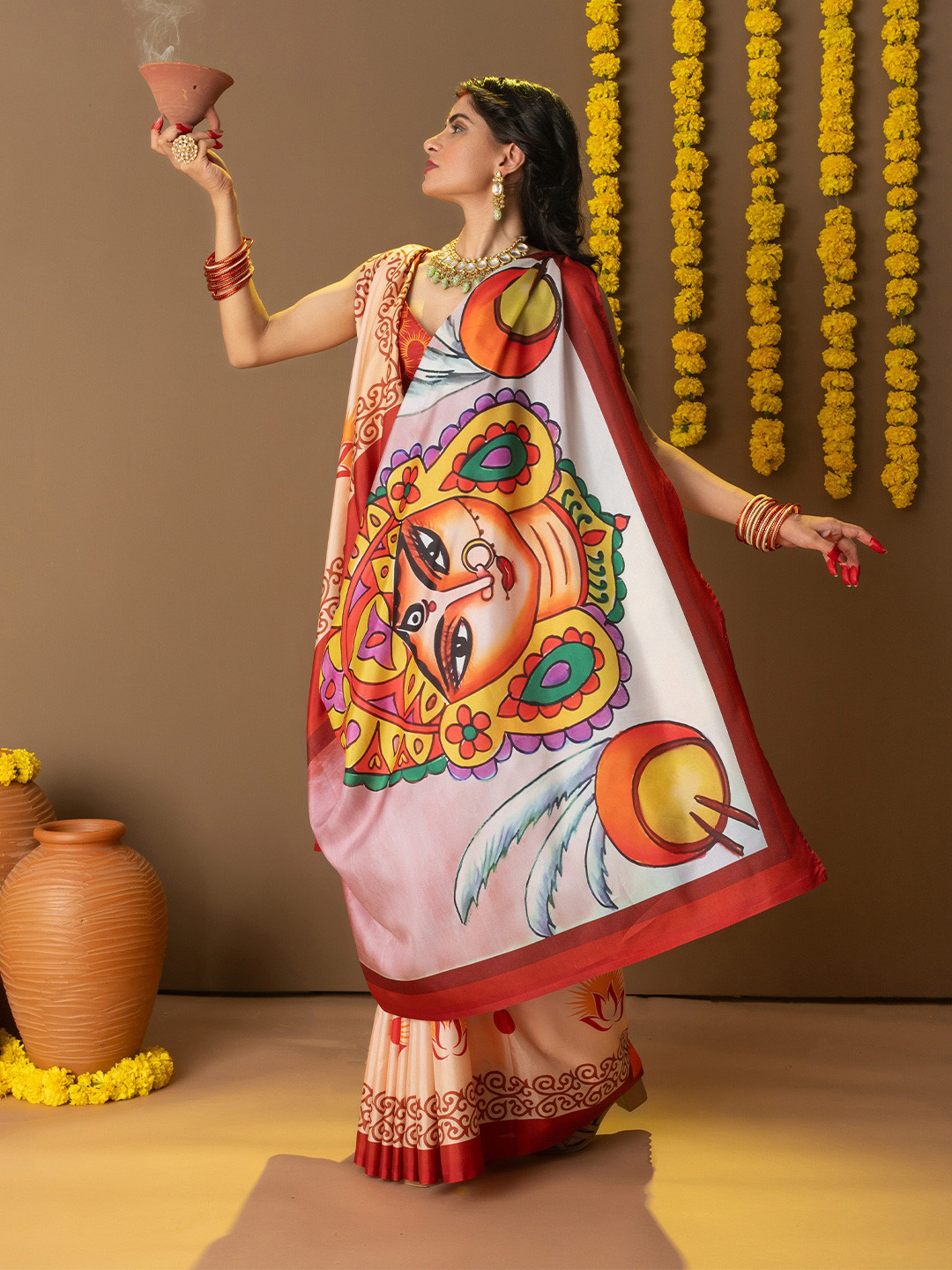 RACHNA Durga Printed Dola Silk Saree