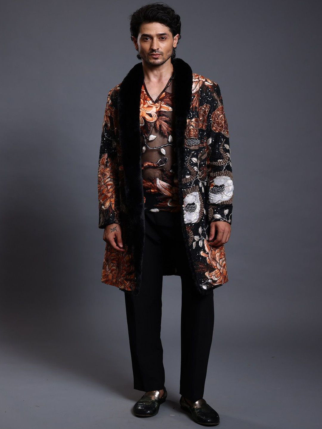 Siddartha Tytler Men Longline Tailored Jacket with Patchwork