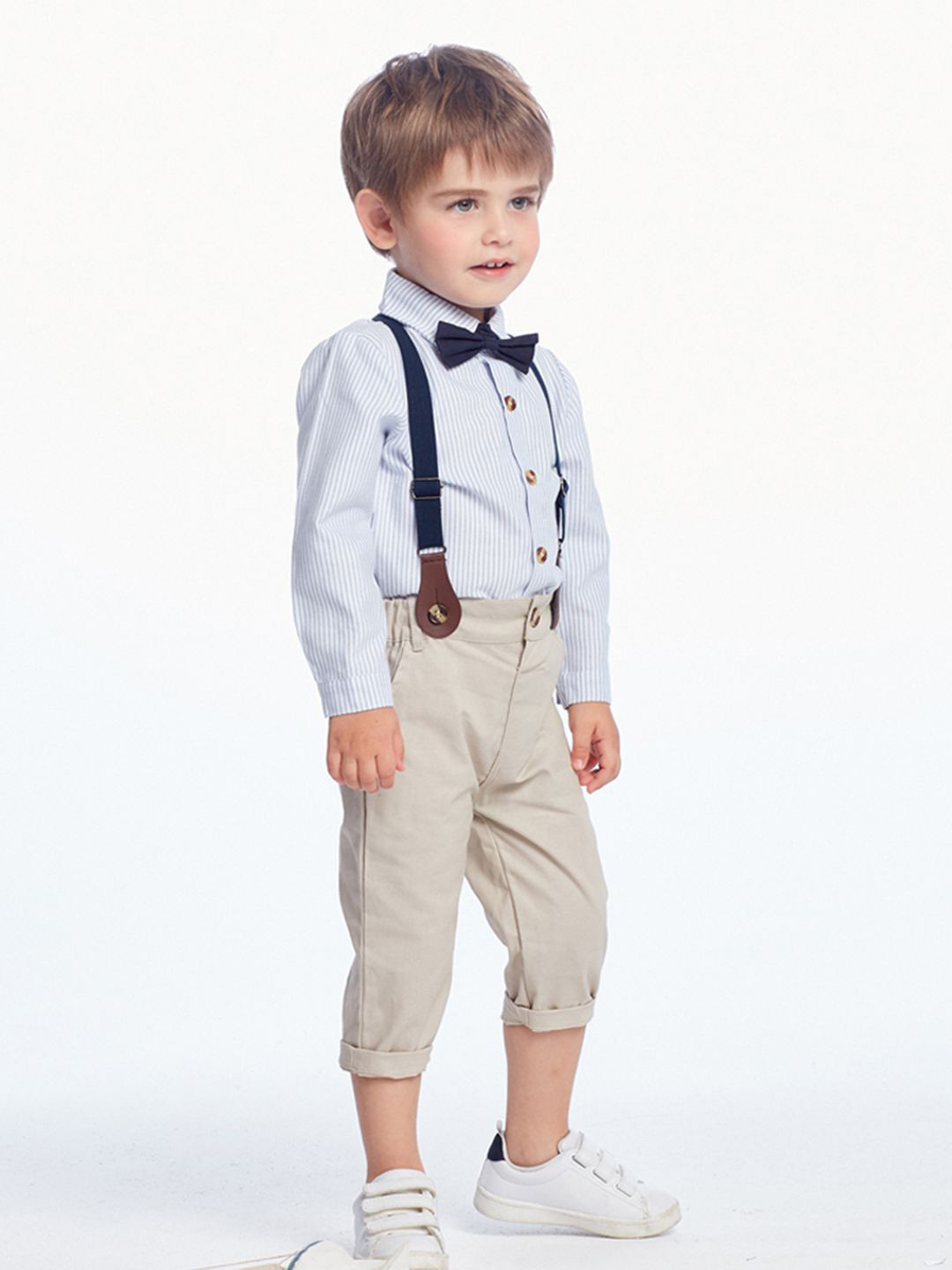 JC SPARKLE Boys Striped Long Sleeves Shirt with Trouser and Suspenders & Bow Tie