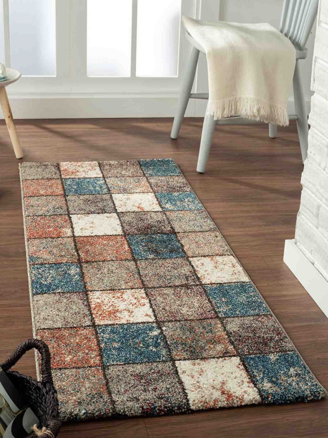 OBSESSIONS Teal-Blue & Brown Geometric Rectangular Bedside Runners