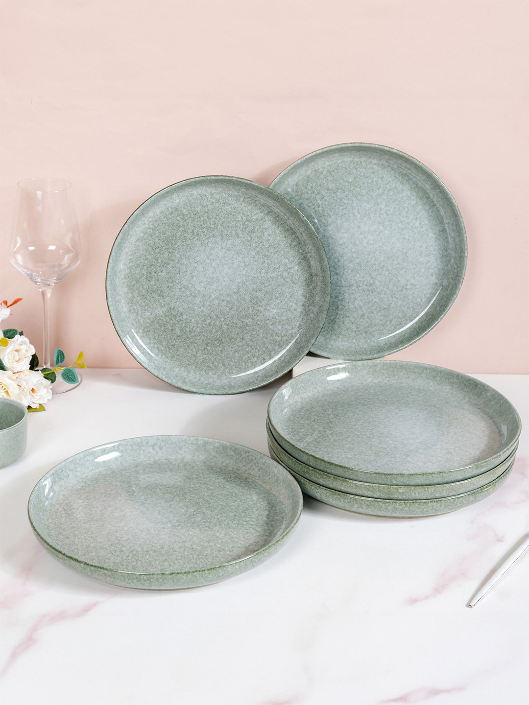 Nestasia 6 Pcs Large Ceramic Dinner Plate Green 10 Inch