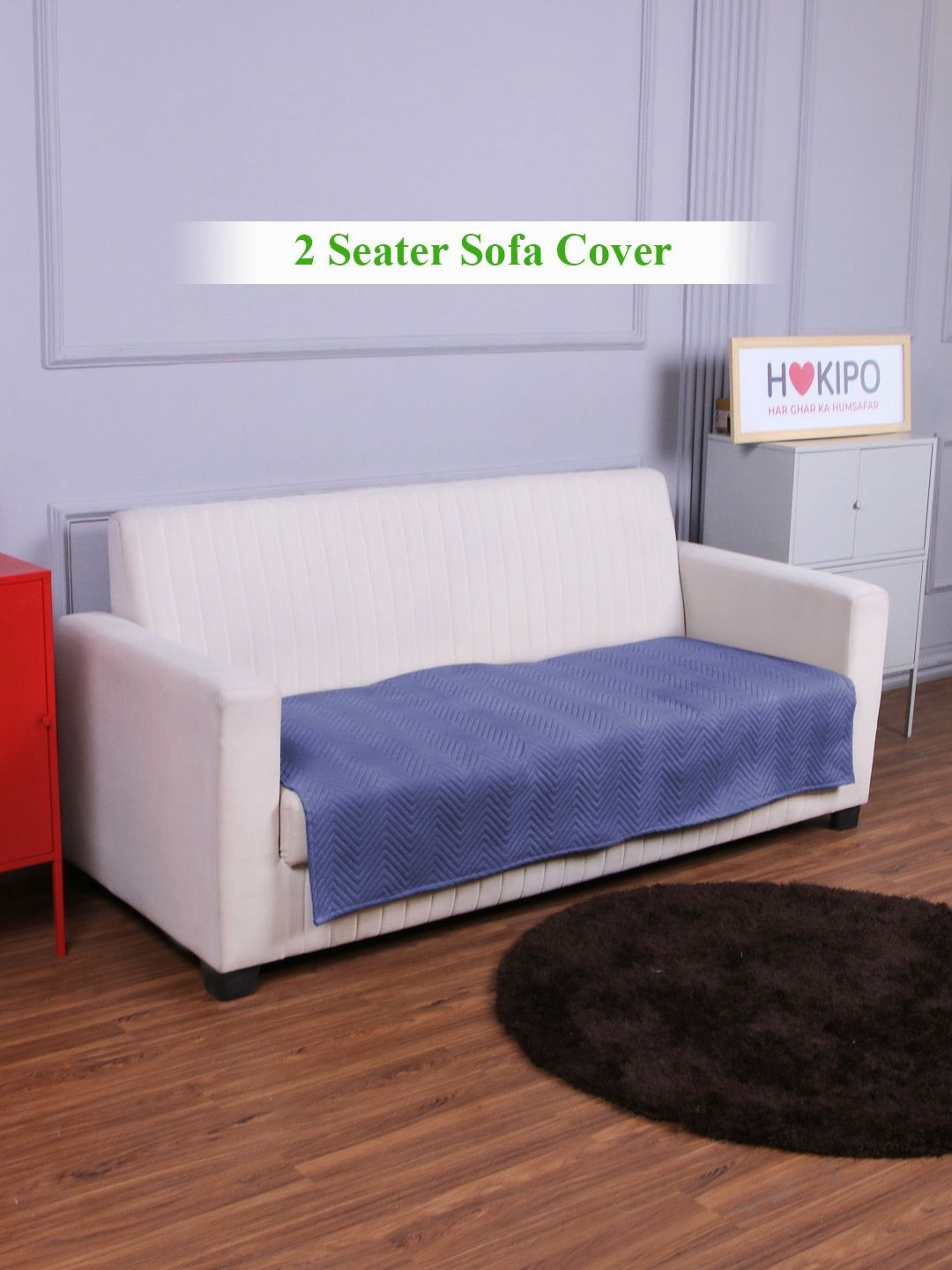 HOKIPO Lotus Blue Quilted 2 Seater Sofa Cover Seat Mat